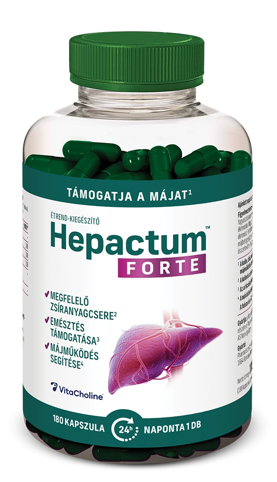 Natural Pharmaceuticals Hepactum™ FORTE A képen egy májra szánt étrend-kiegészítő csomagolása látható (180 kapszula).